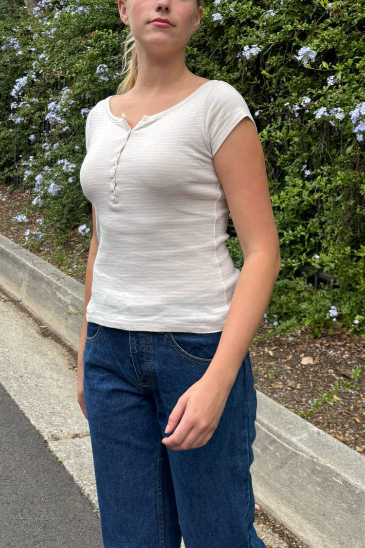 Zelly Striped Top | White with Beige Stripes / XS/S