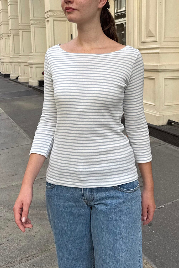 Jennie Striped Top | Light Blue With White Stripes / S