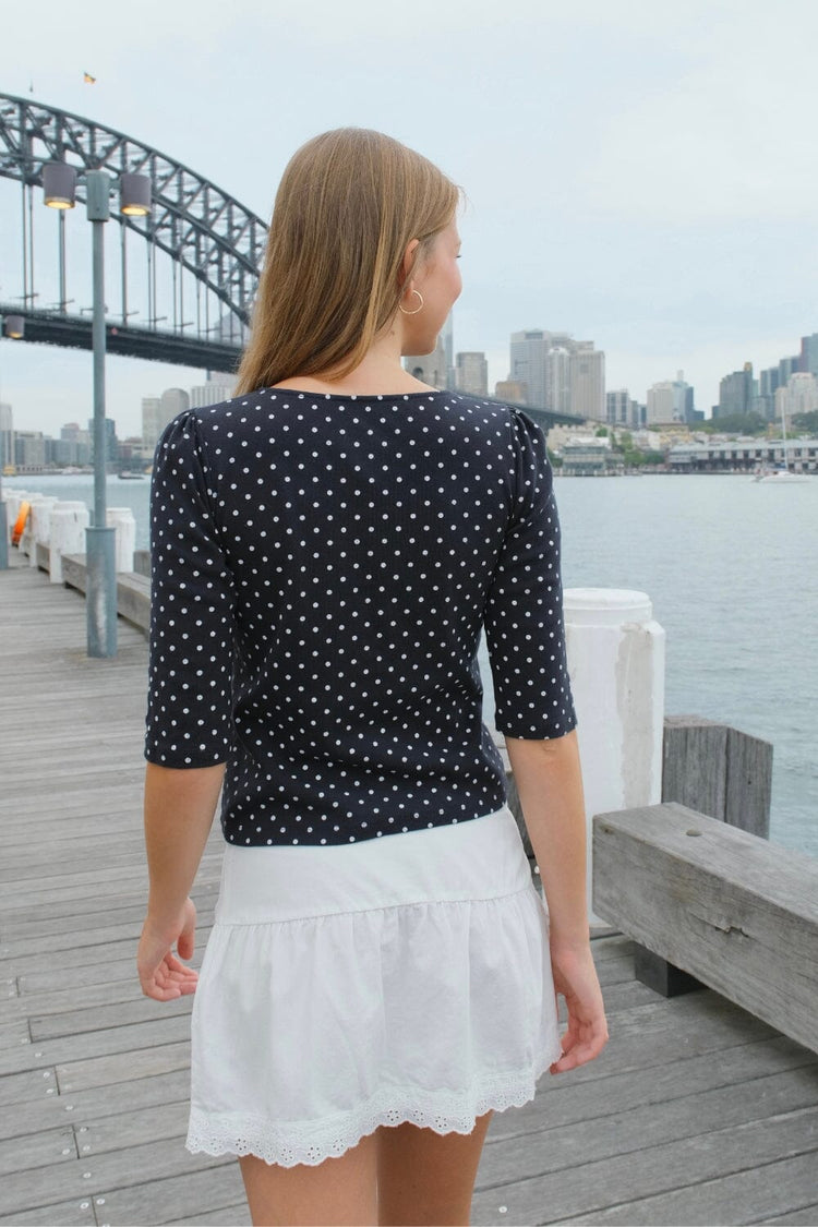 Jennie Polka Dots Top | Navy with White Polka Dots / XS/S
