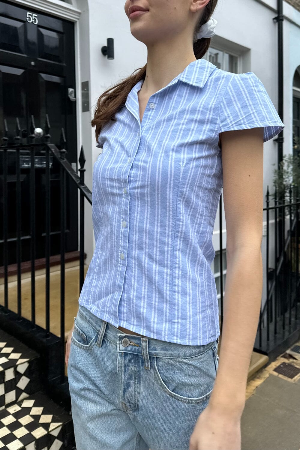 Vertical Light Blue White Stripes / XS/S