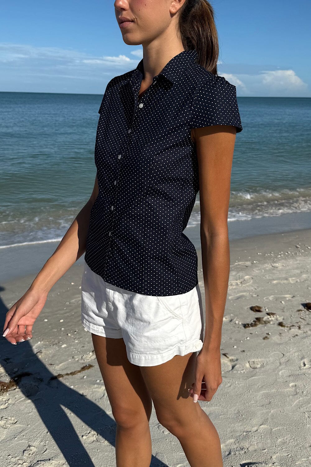 Faded Navy Blue With White Polka Dots / XS/S
