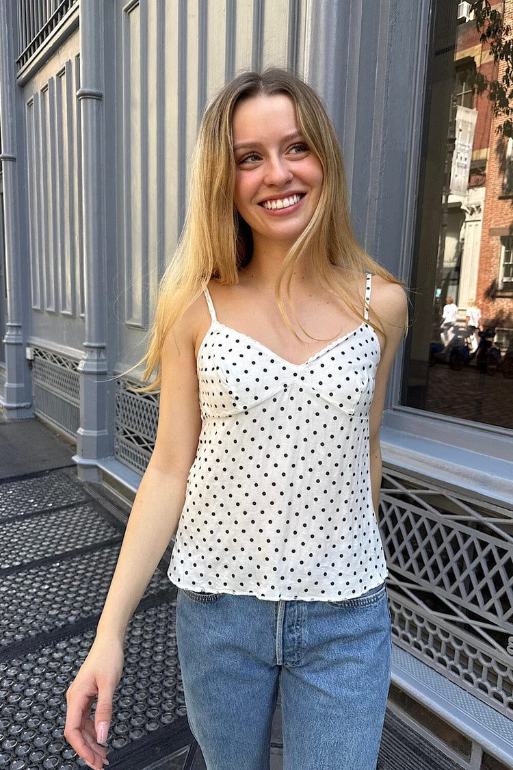 Gabriela Tank | White with Navy Polka Dots / XS/S