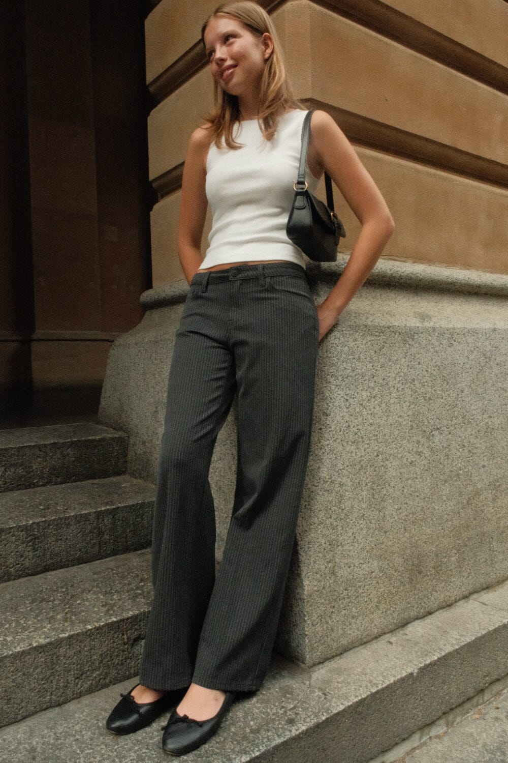 Maisy Pants | Vertical Dark Grey White Stripes / XS/S