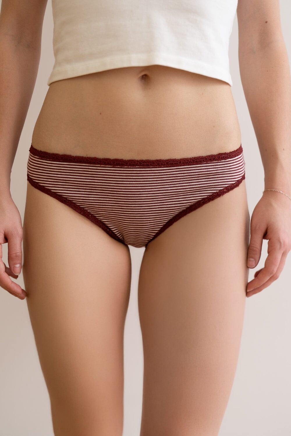 Stripe Underwear | White With Burgundy Stripe / XS/S