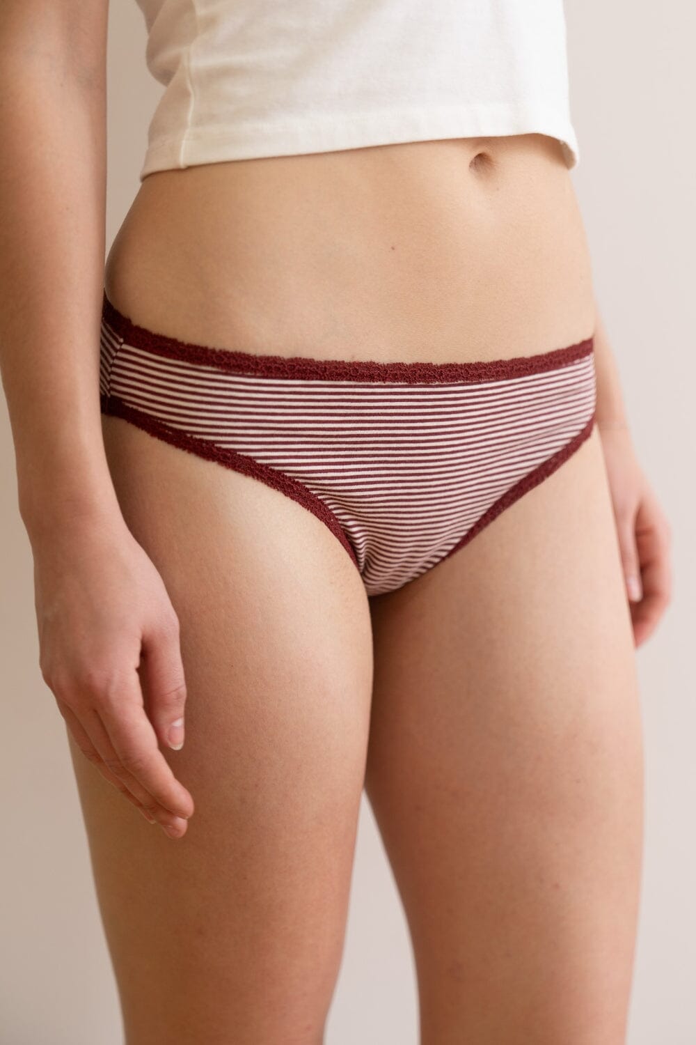 Stripe Underwear | White With Burgundy Stripe / XS/S