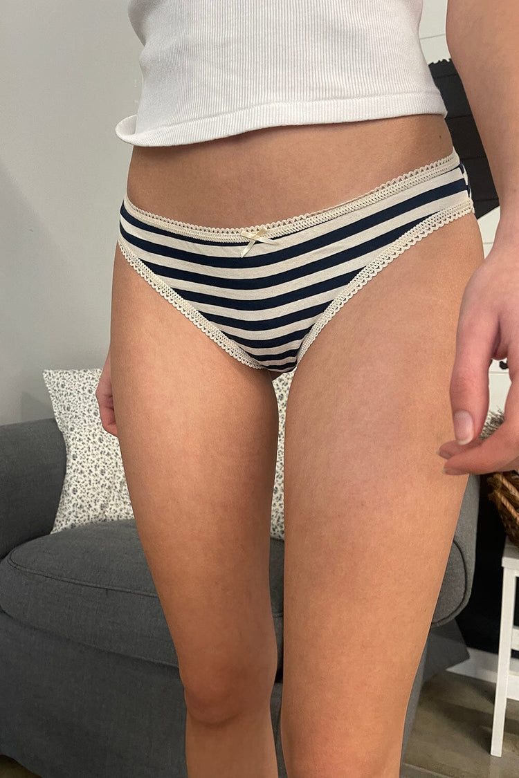 Stripe Scallop Bow Underwear | Dark Navy And Ivory Stripes / S