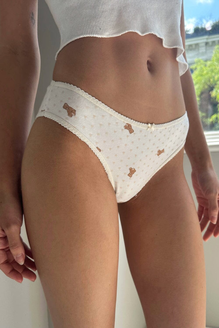 Heart & Teddy Bear Scallop Underwear | Ivory / S