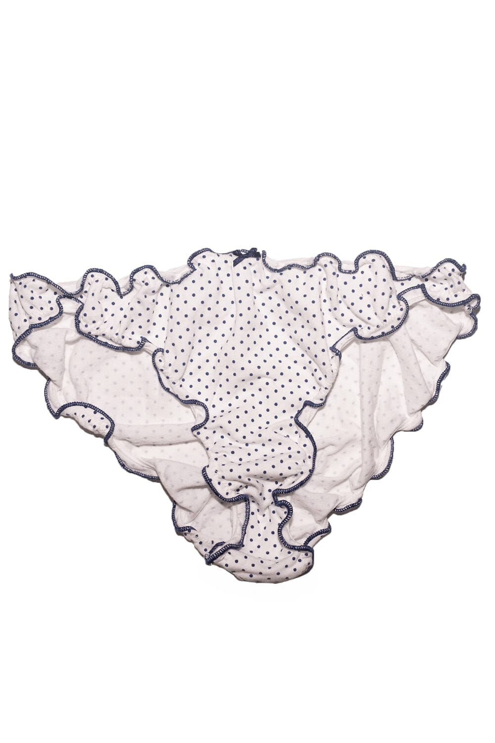 White With Navy Blue Polka Dots / S