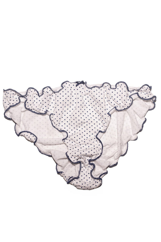 White With Navy Blue Polka Dots / S
