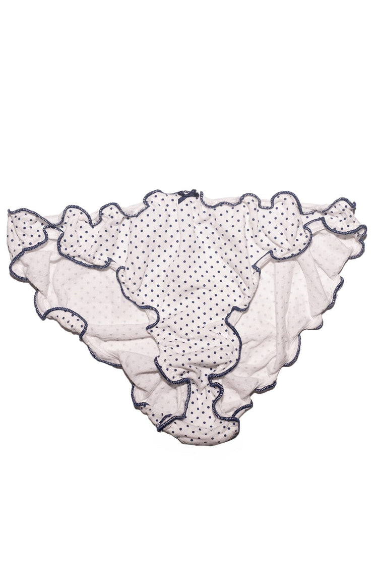Polka Dots Scallop Bow Underwear | White With Navy Blue Polka Dots / S