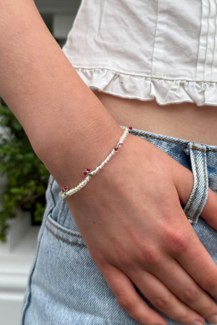 Cherry Beaded Bracelet | White
