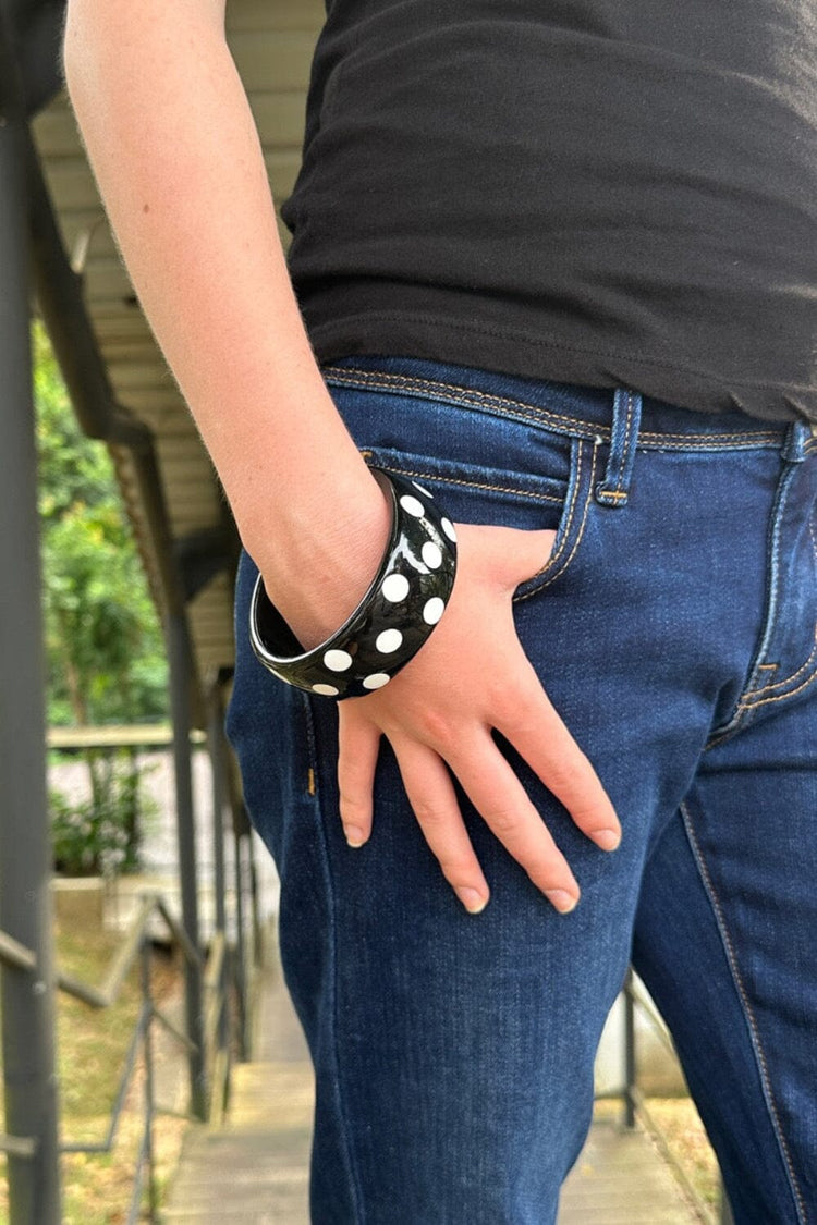 Polka Dots Rigid Bracelet | black with white polka dots