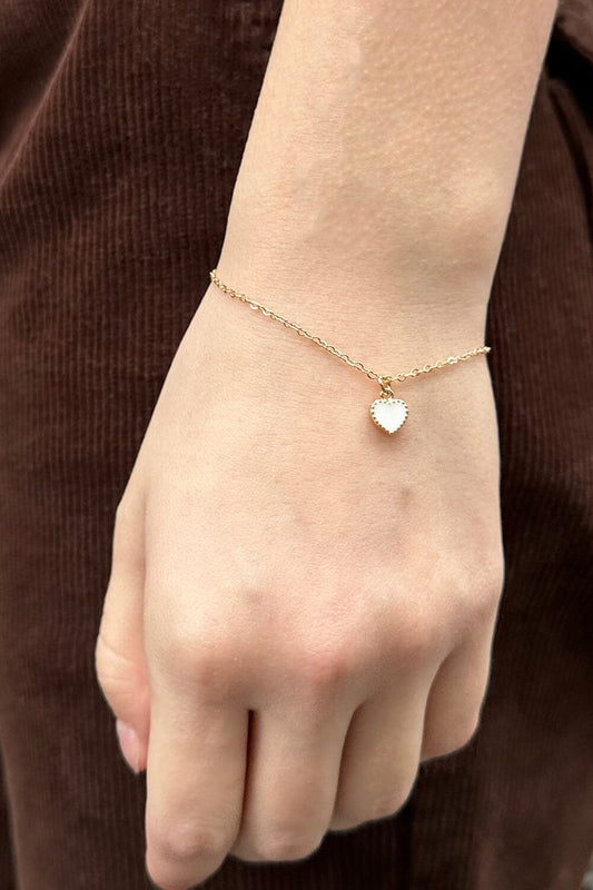 White Heart Bracelet | Gold