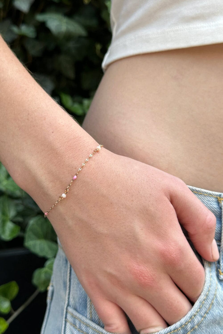 Pink Bead Bracelet | Gold