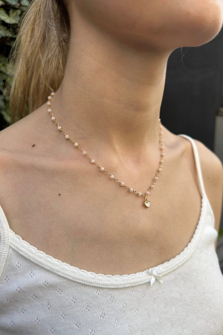 Beaded Chain Heart Necklace Brandy Melville