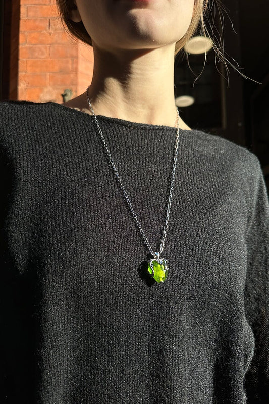 Green Heart Necklace | Silver