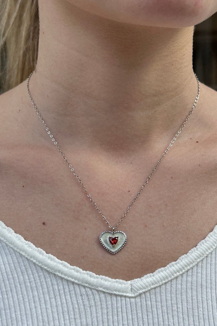 Heart Gem Necklace | Silver