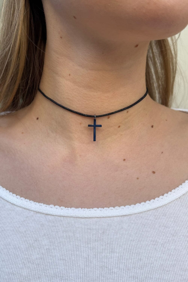 Cross Rope Necklace | Gunmetal Grey