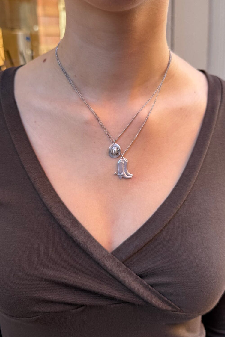 Santa Cowboy Hat & Boots Necklace | Silver