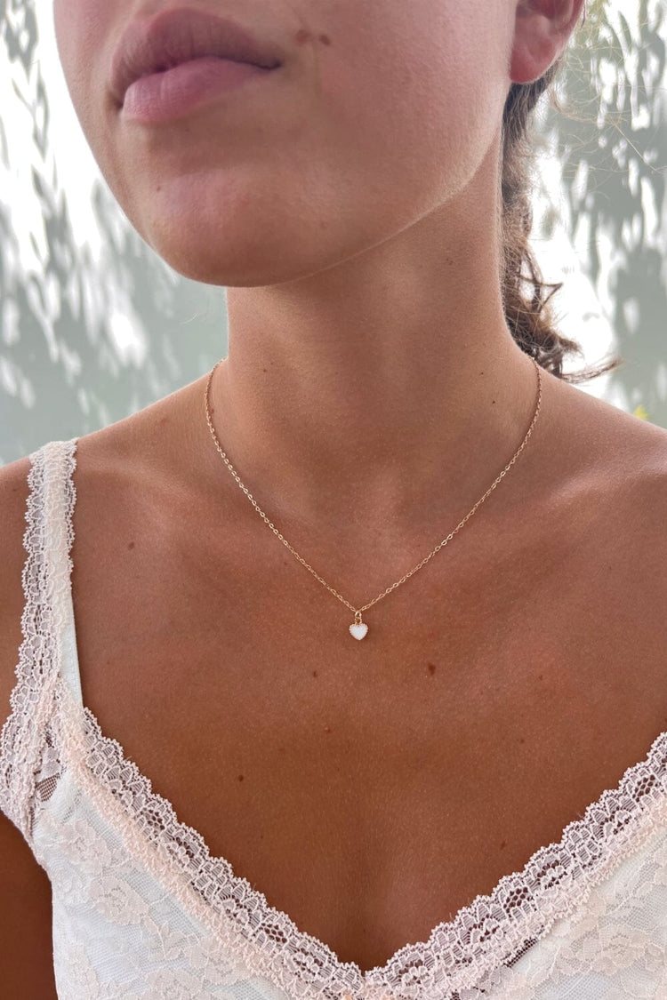 White Heart Necklace | Gold