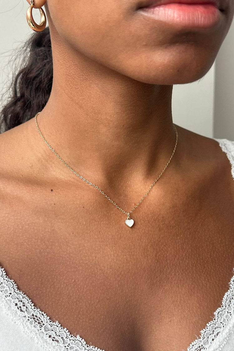 White Heart Necklace | Gold