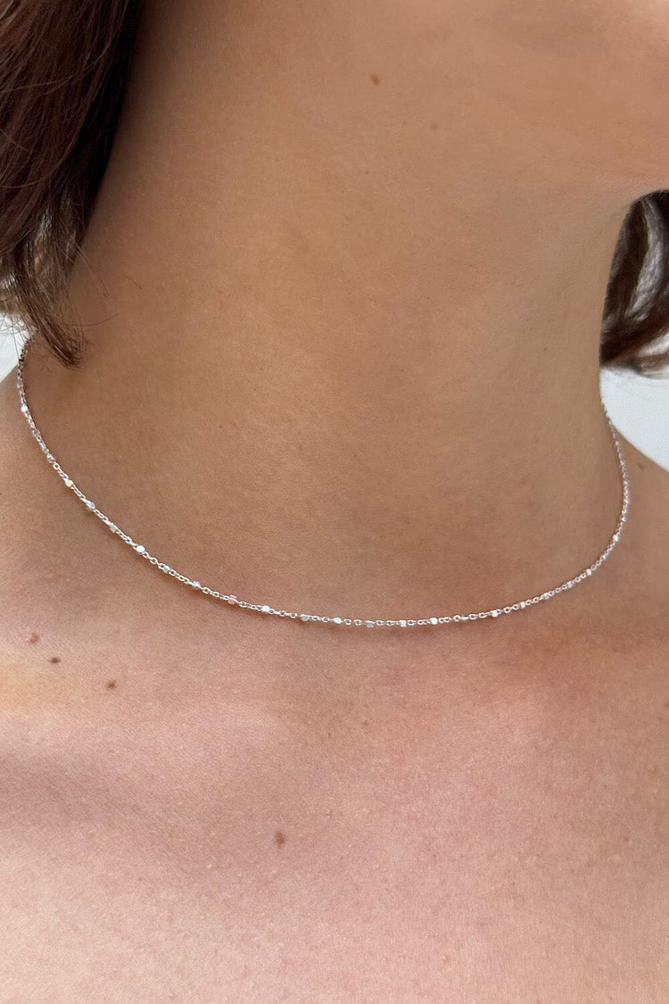 Sterling Silver Beaded Chain Necklace | Silver
