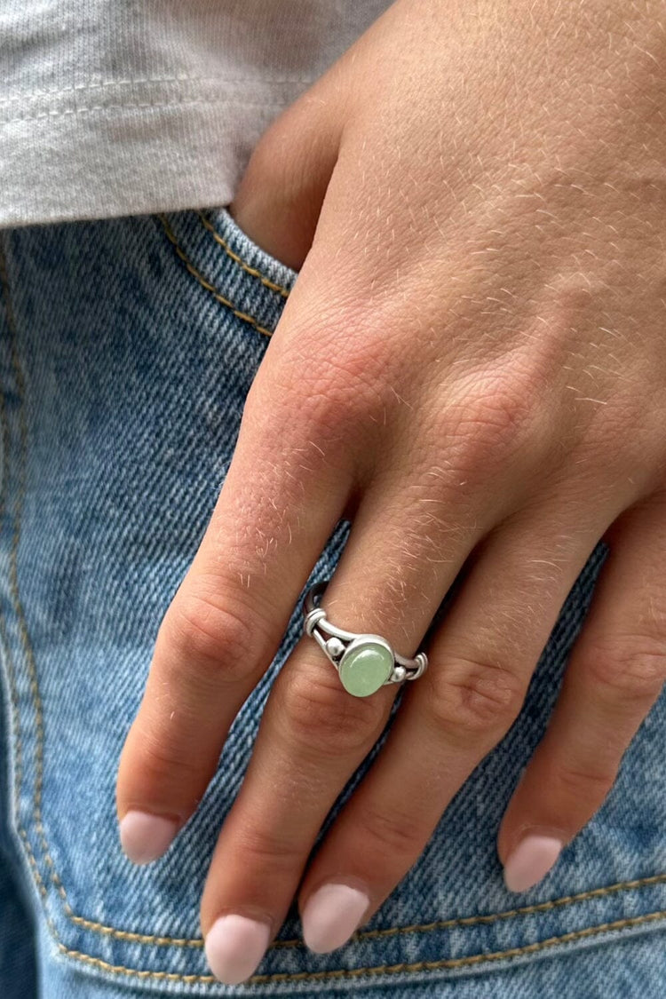 Green Oval Ring | Silver