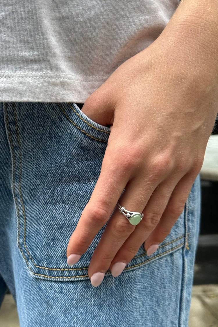 Green Oval Ring | Silver