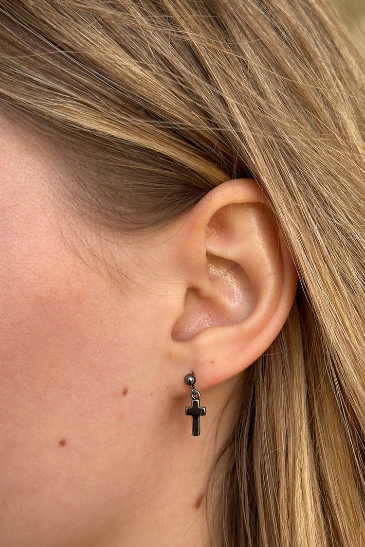 Cross Earrings | Gunmetal Grey