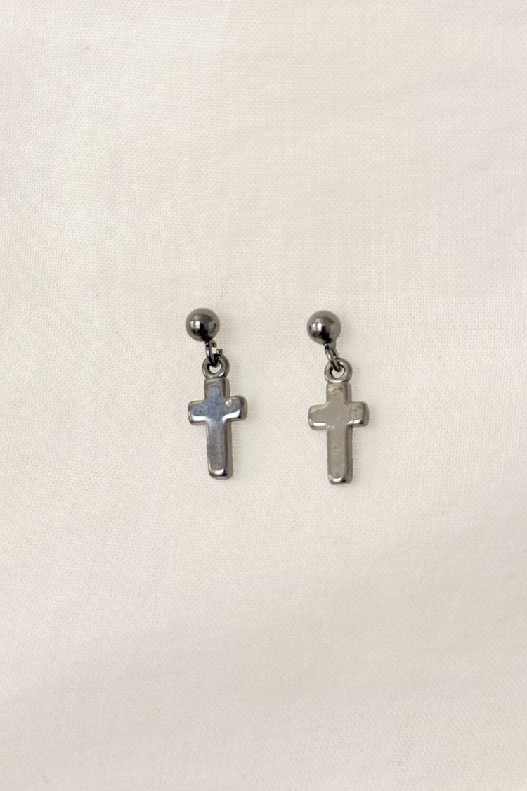 Cross Earrings | Gunmetal Grey
