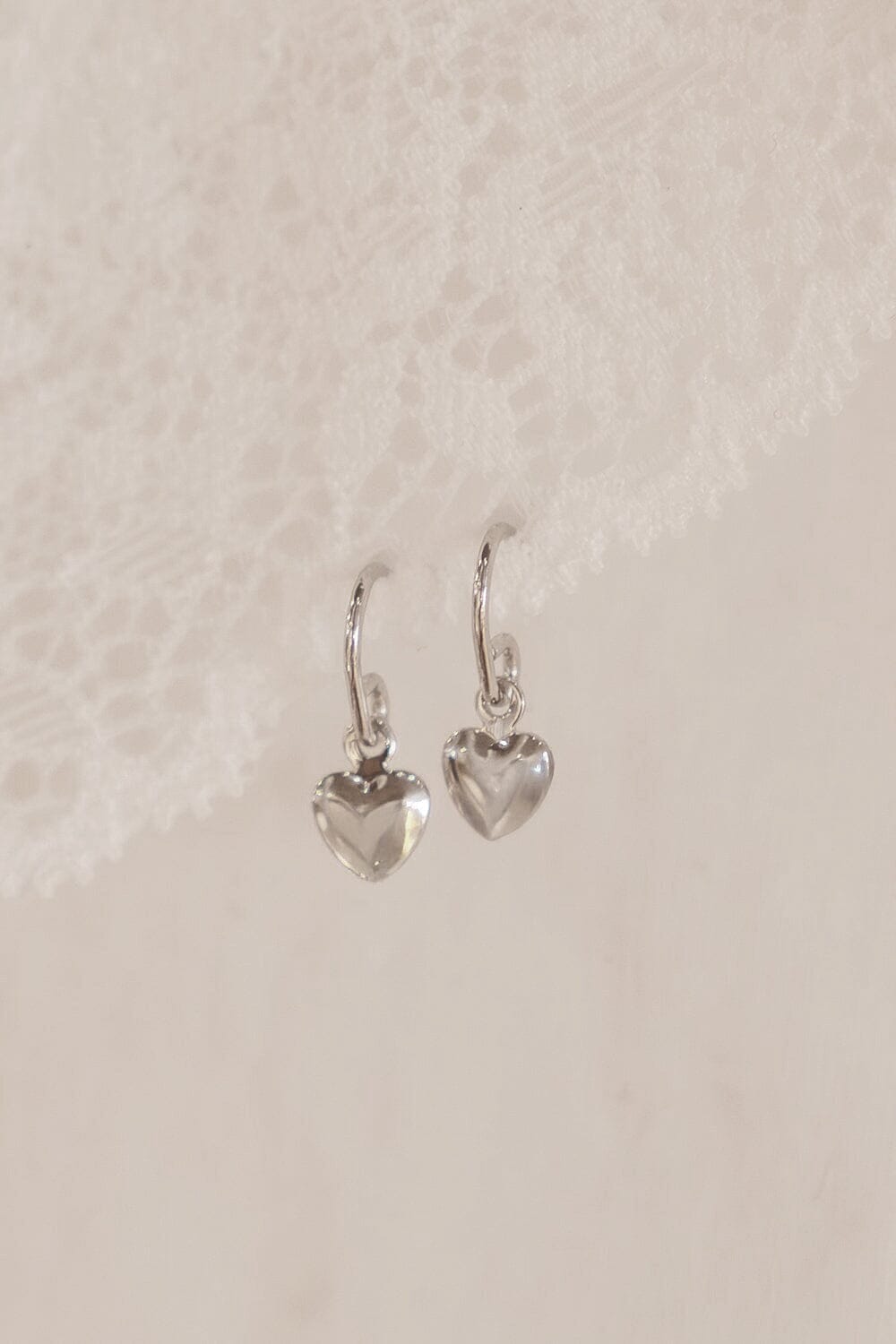 Sterling Silver Heart Charm Earrings | Silver