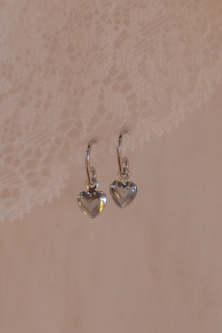 Heart Charm Earrings | Silver