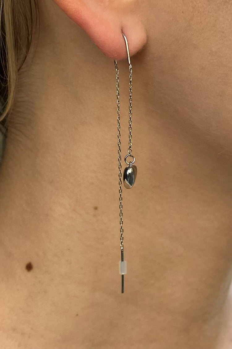 Drop Chain Heart Earrings | Silver