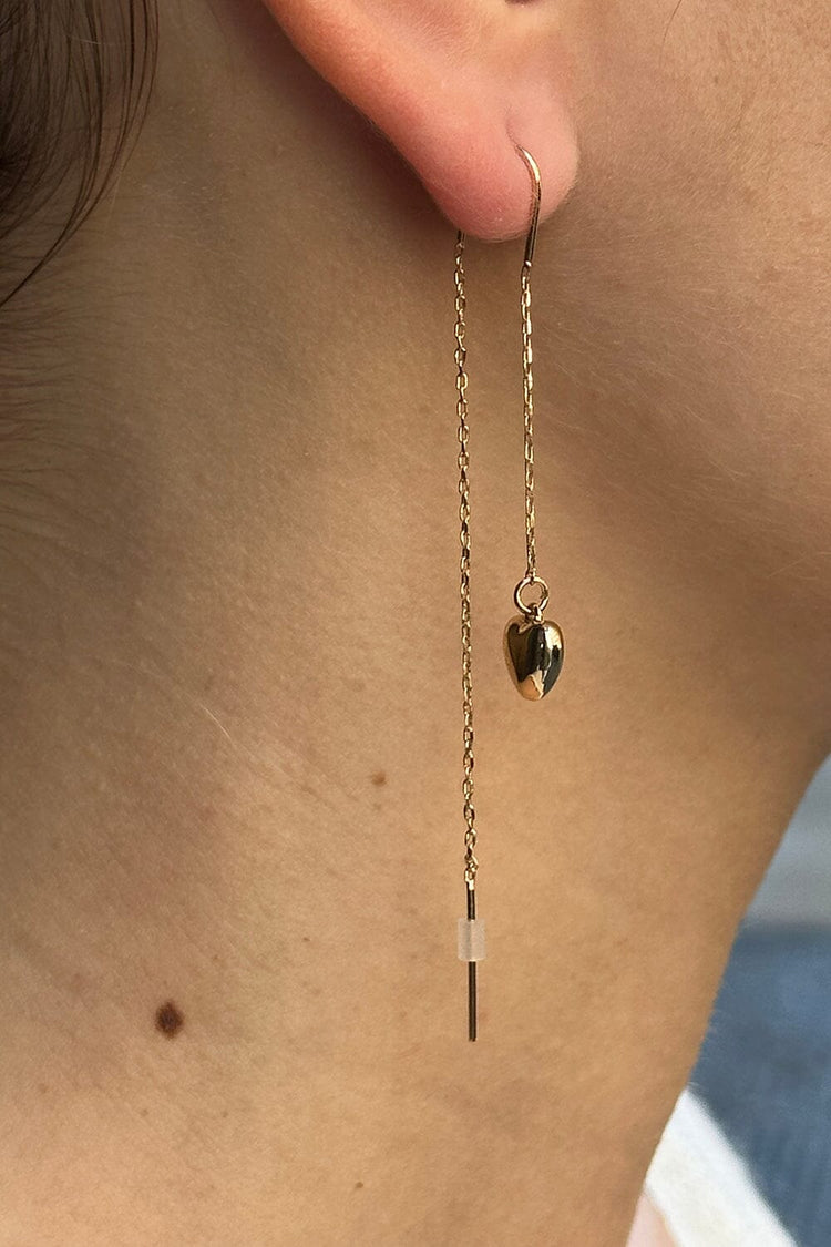Drop Chain Heart Earrings | Gold