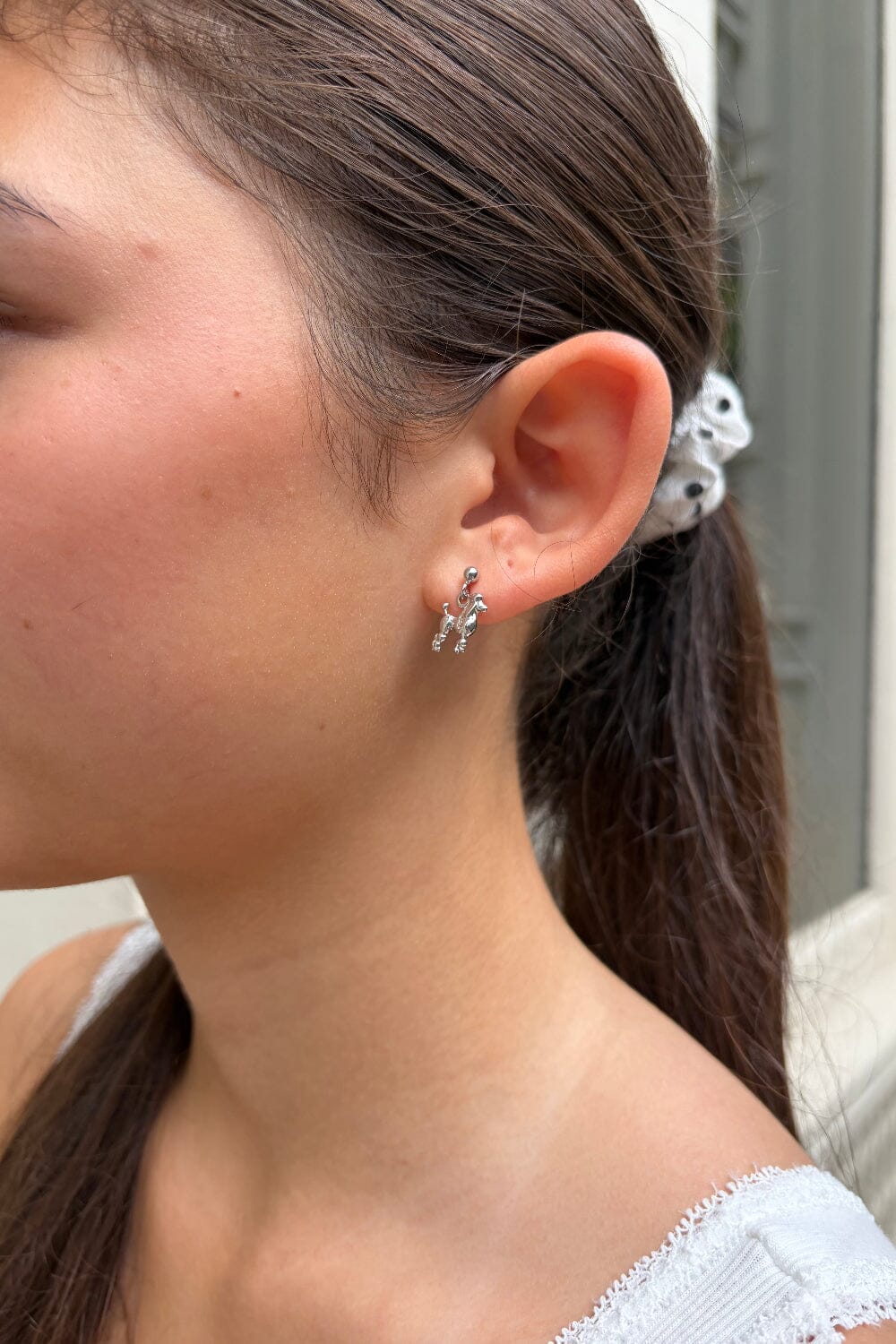 Poodle Charm Earrings | Silver