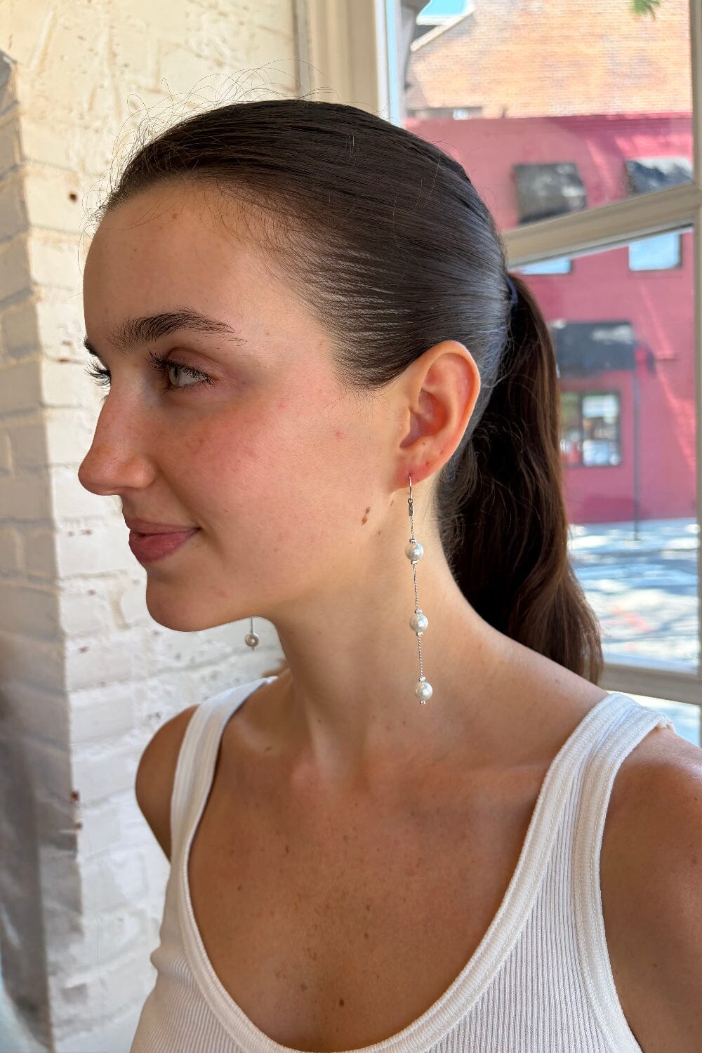 Pearl Drop Charm Earrings | Silver