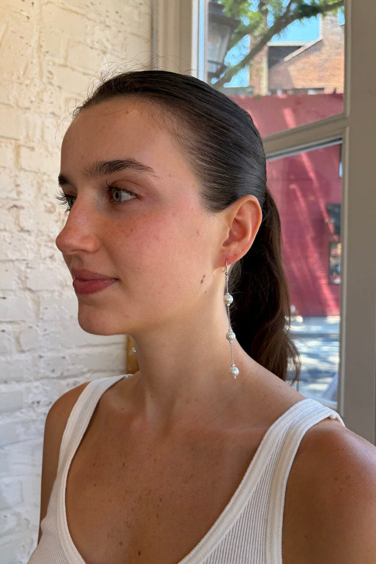 Pearl Drop Charm Earrings | Silver