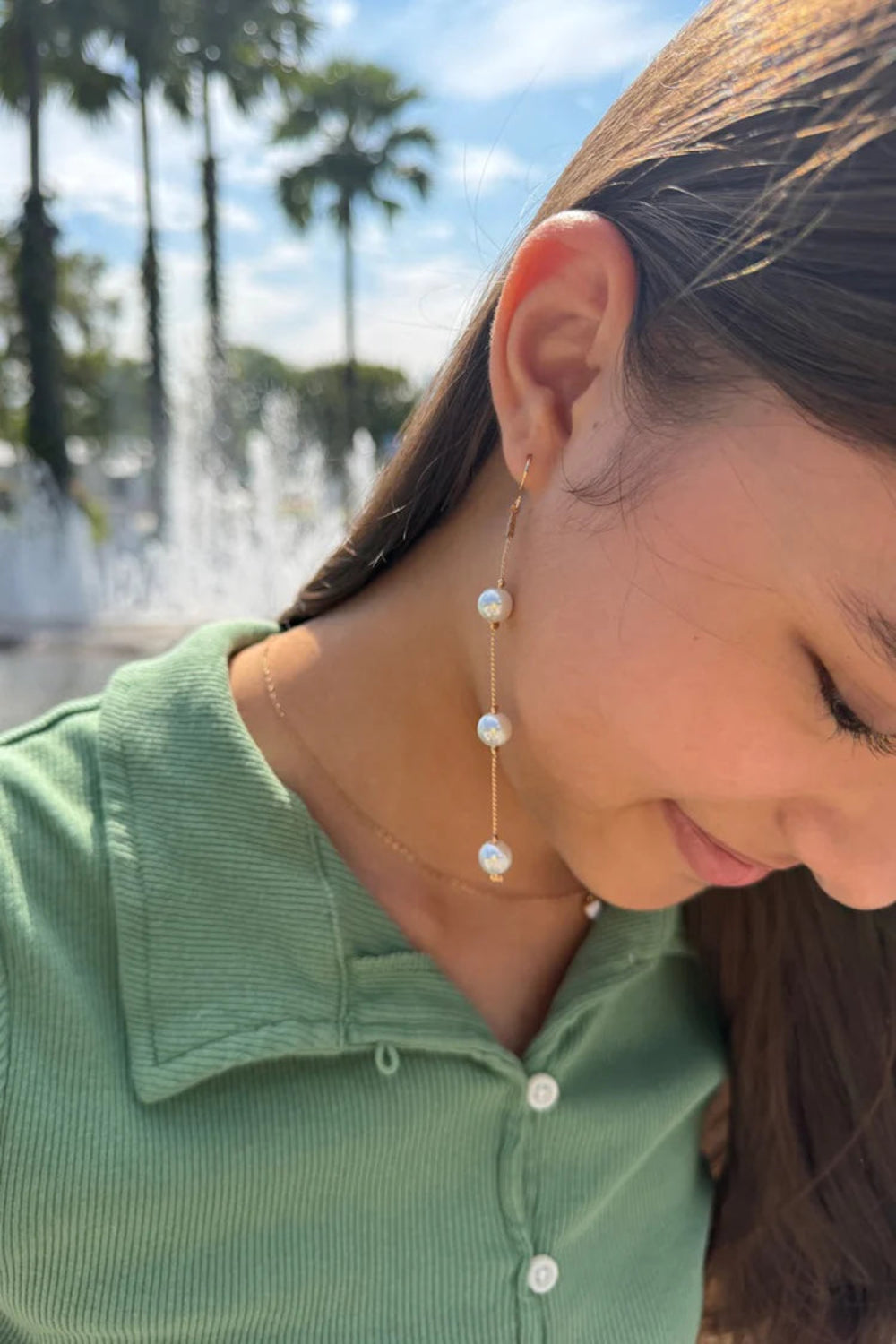 Pearl Drop Charm Earrings | Gold