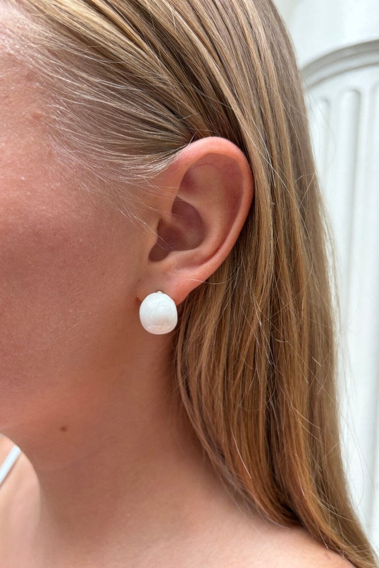 Marble Stud Earrings | White