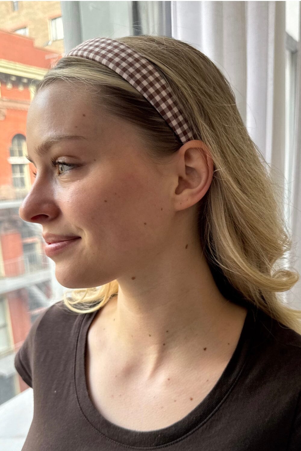 Checkered Headband | Brown and Ivory Checkered
