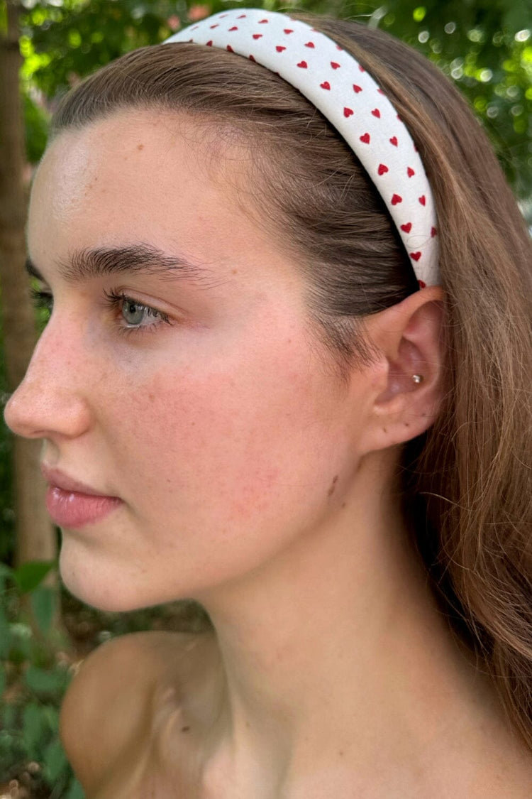 Heart Headband | White With Red Hearts