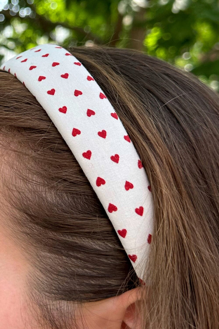 Heart Headband | White With Red Hearts