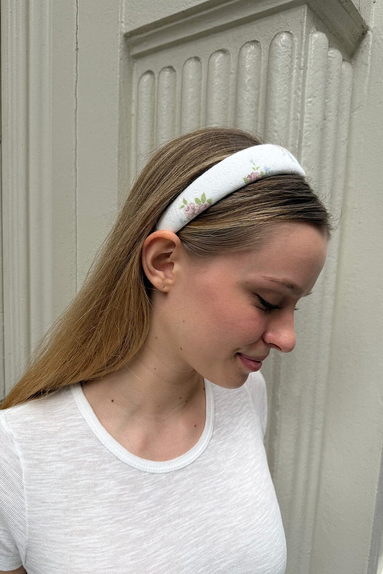 Roses Headband | White Eyelet with Pink and Blue Roses