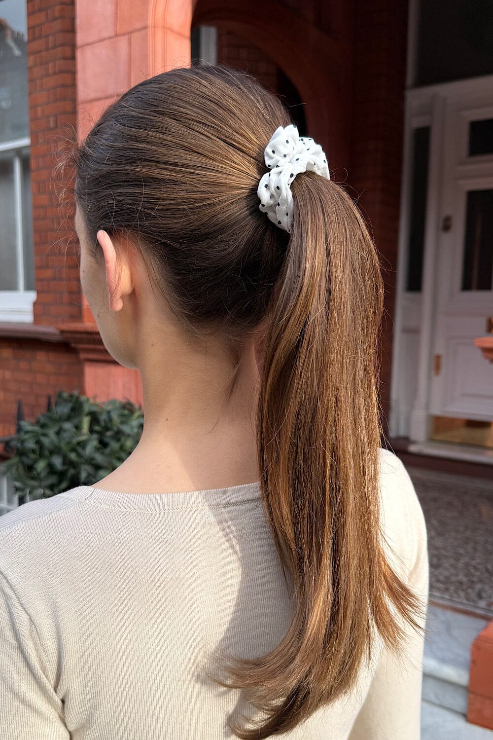 Polka Dots Scrunchie | White with Navy Large Polka Dot