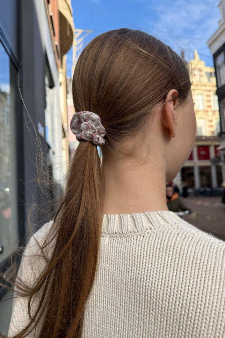 Floral Scrunchie | White with Red Floral