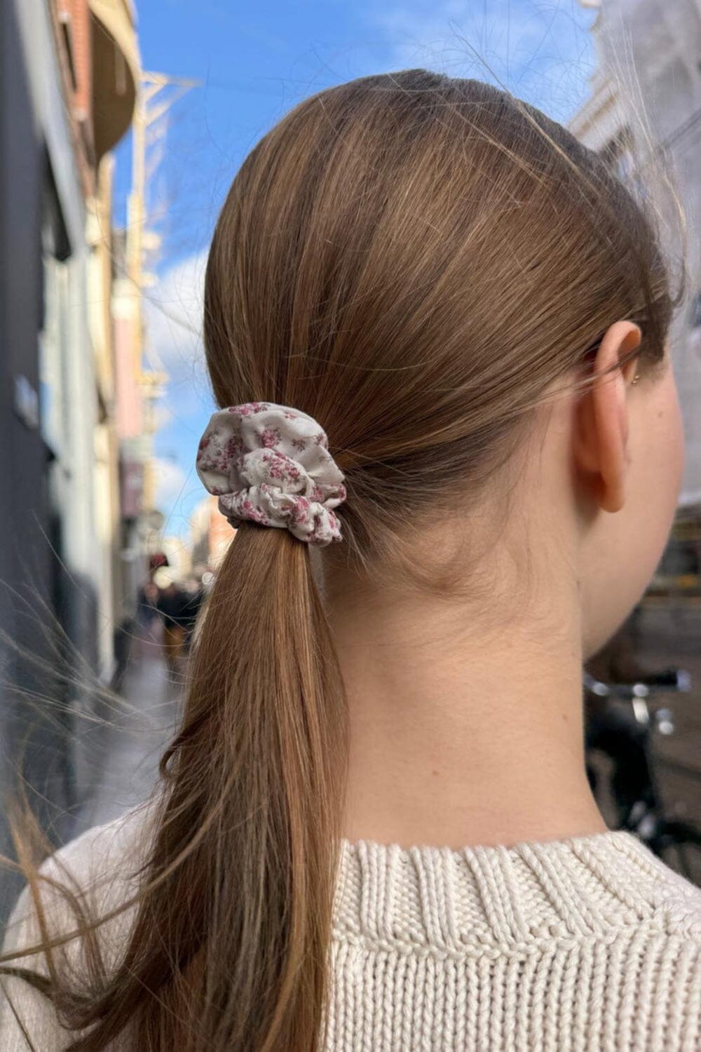 Floral Scrunchie | White with Red Floral
