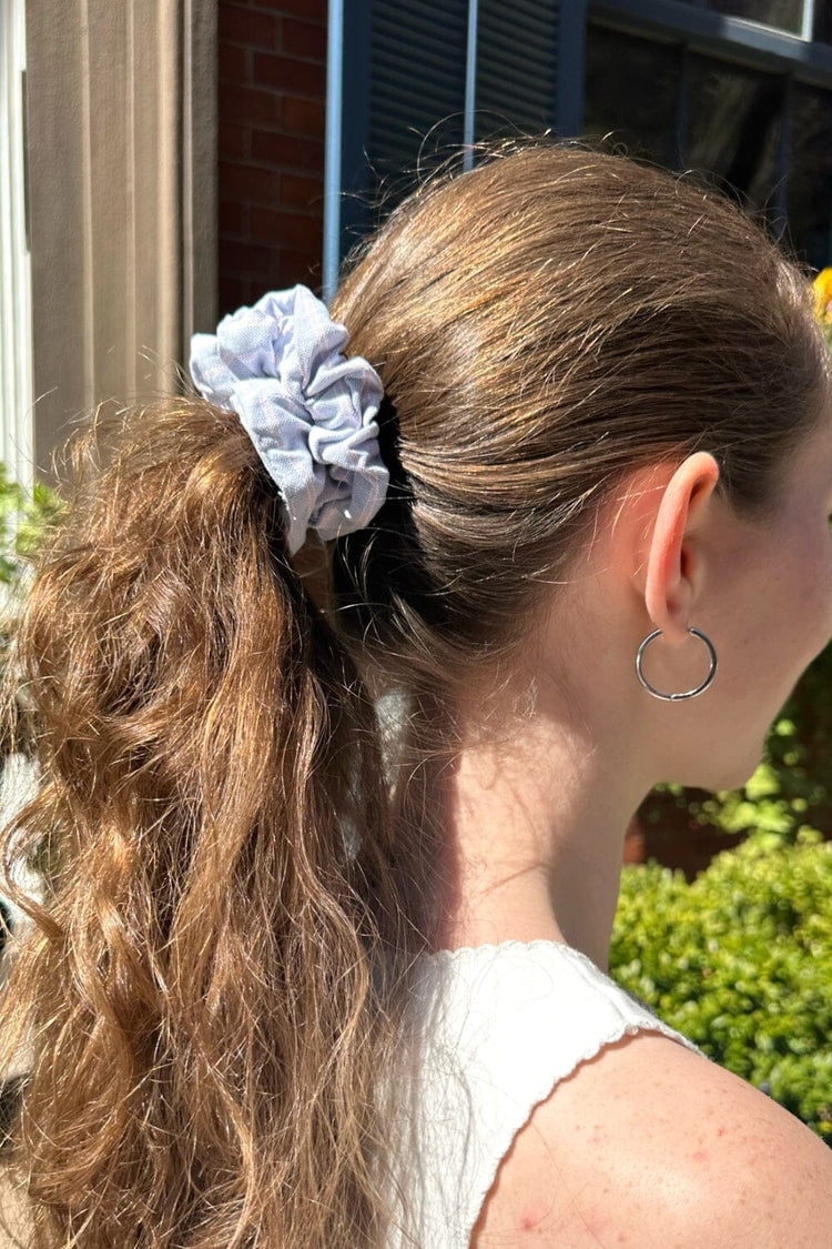 Striped Scrunchie | Light Blue and Double White Stripes