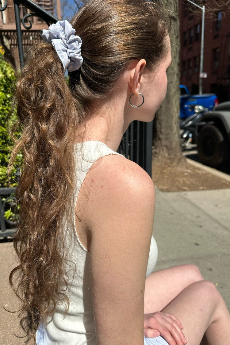 Striped Scrunchie | Light Blue and Double White Stripes