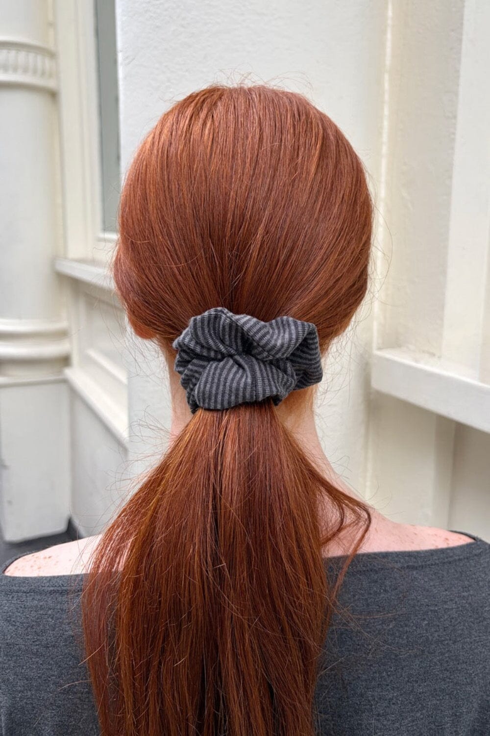 Striped Scrunchie | Dark Grey with Grey Stripes