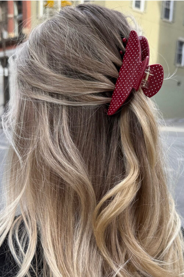 Hair Claw Clip | Burgundy with White Polka Dots
